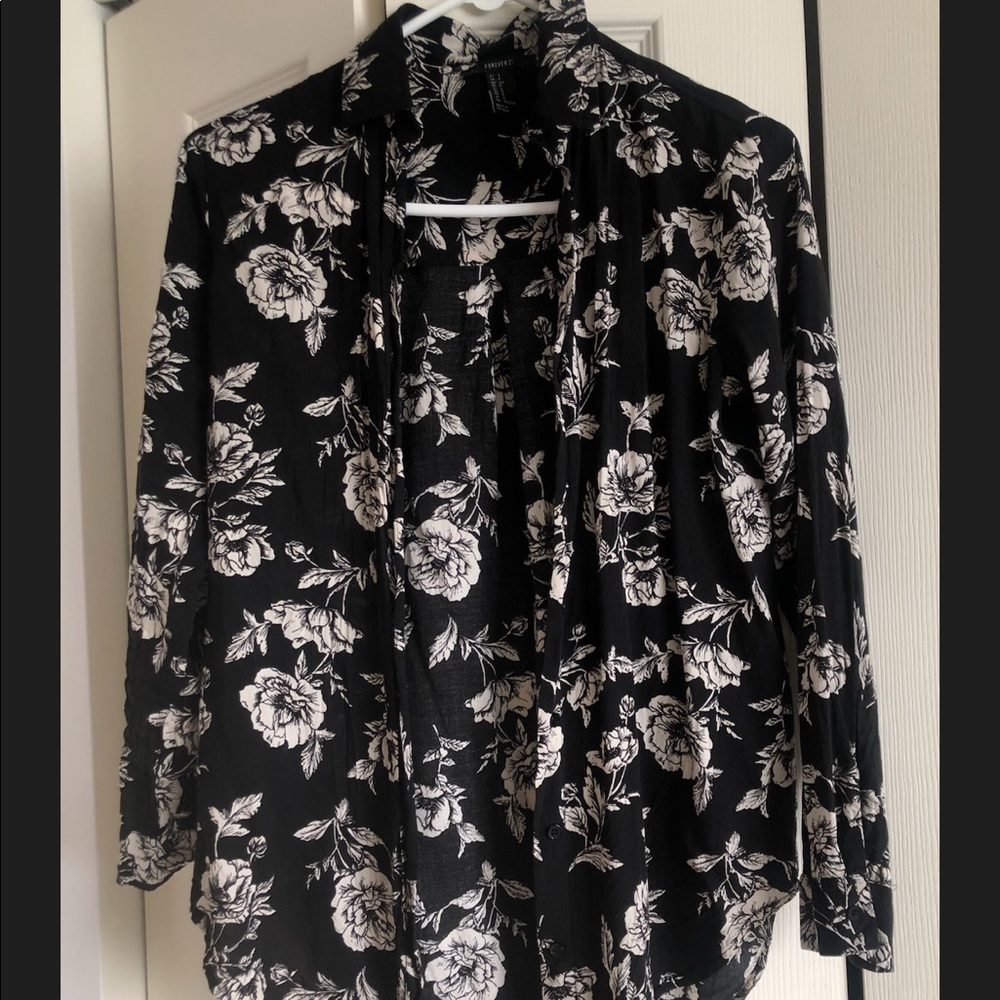 black floral button up
